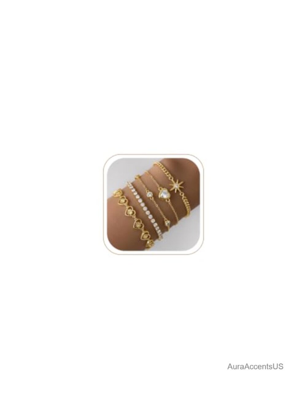 5 Pc Chunky Gold Bracelet Set Stainless Steel Stackable Link Curb Chain CZ